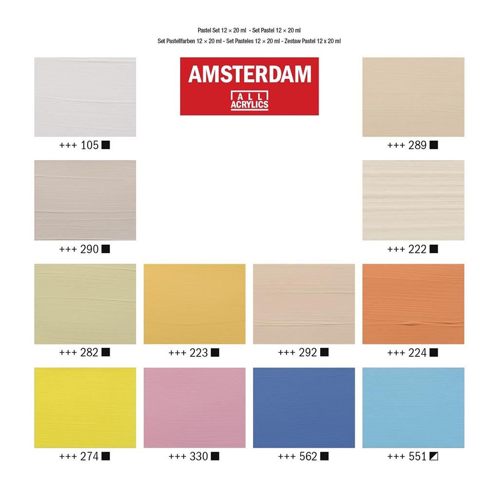 AMSTERDAM AKRYYLILAJITELMA 12x20ML - PASTELLISÄVYT
